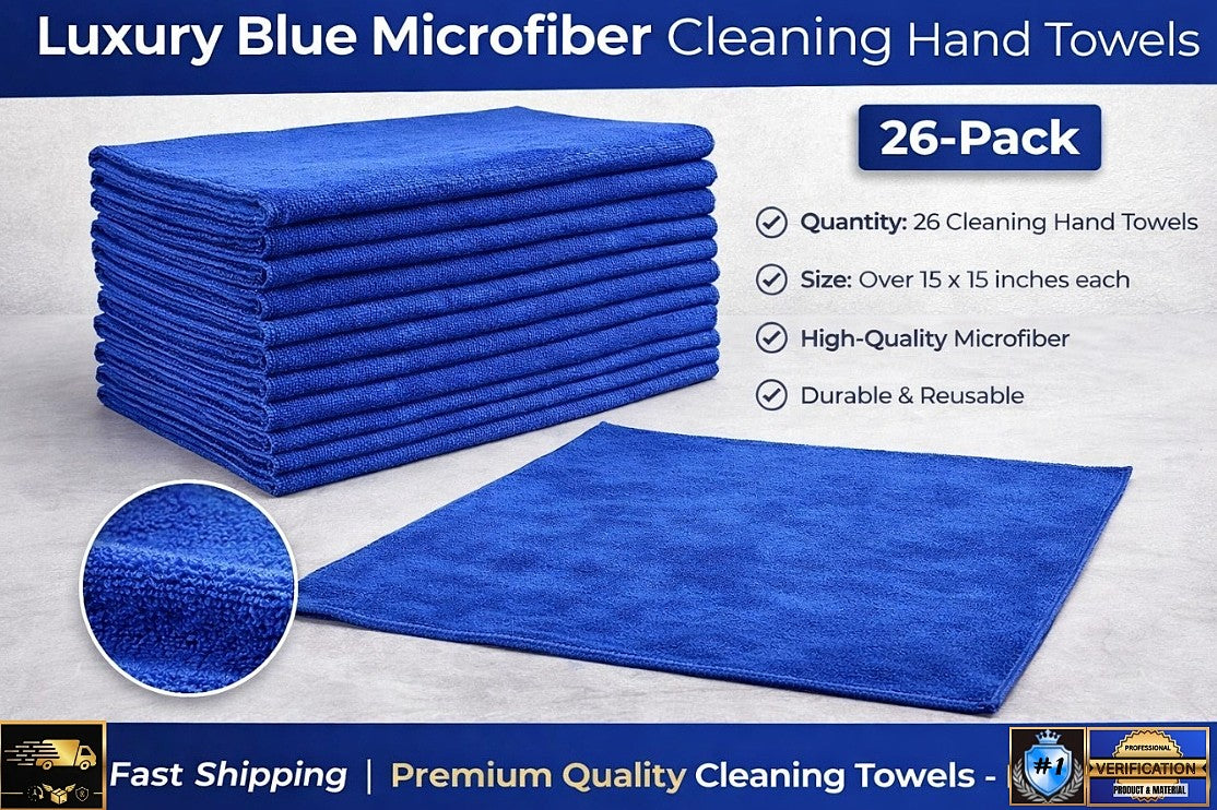 NEW *26-Pack* Luxury Blue Microfiber Cleaning Hand Towels
