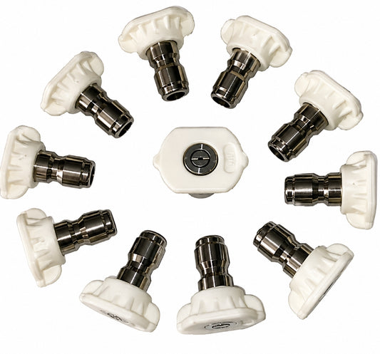 11ps Pressure Washer Spray Nozzle Tips, 1/4" Stainless Steel, White 11Pcs